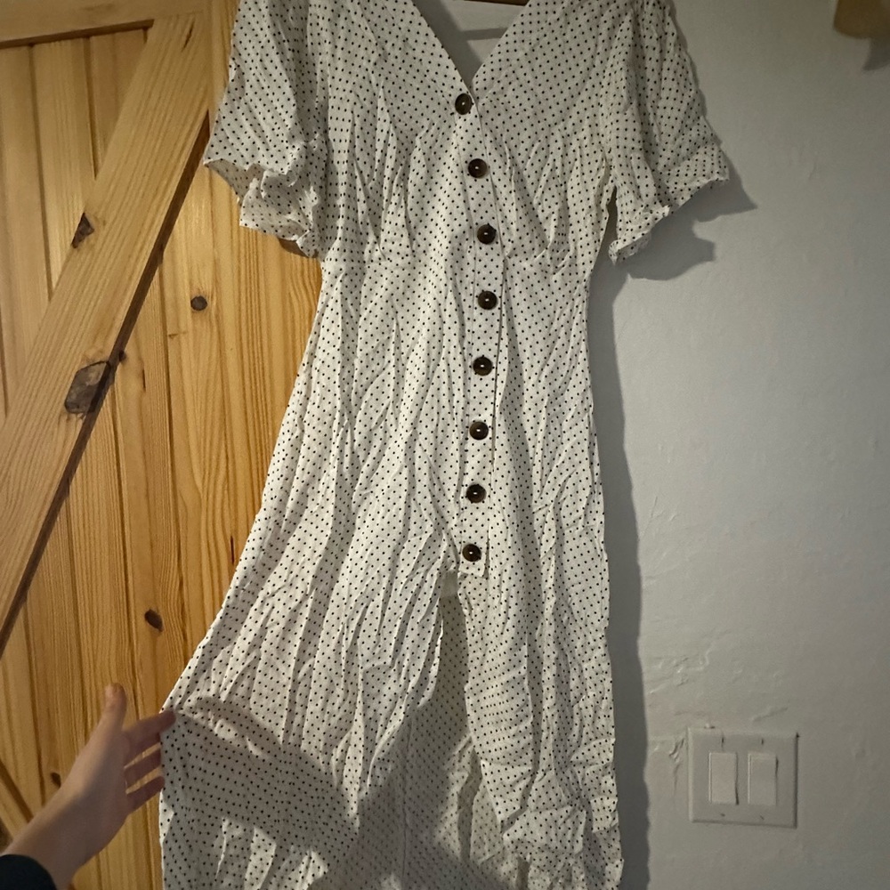 White Polka Dot Button-Down Dress